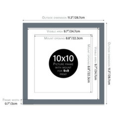 "10X10"" Grey Picture Frame - 10X10"" Square Frame With 9X9"" Mount For 10X10""/9X9"" Pictures Moderrn Style Thin Edge, 1 Pack" - thumbnail 2