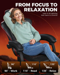 Gtplayer Gaming Chair, Ergonomic Computer Chair With Footrest And Lumbar Support Height Adjustable, Black Red - thumbnail 4