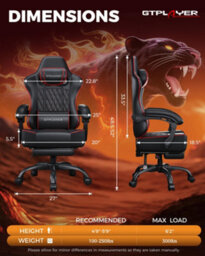 Gtplayer Gaming Chair, Ergonomic Computer Chair With Footrest And Lumbar Support Height Adjustable, Black Red - thumbnail 2