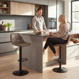 Set Of 2 Modern Swivel Bar Stools, Brown Counter Bar Chairs - thumbnail 3
