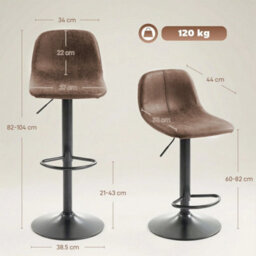 Set Of 2 Modern Swivel Bar Stools, Brown Counter Bar Chairs - thumbnail 2