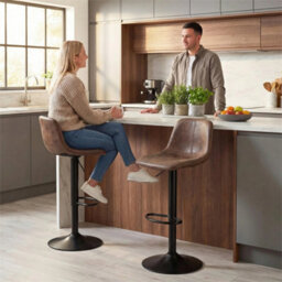 Set Of 2 Modern Swivel Bar Stools, Brown Counter Bar Chairs