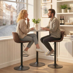 Set Of 2 Modern Swivel Bar Stools, Brown Counter Bar Chairs - thumbnail 6