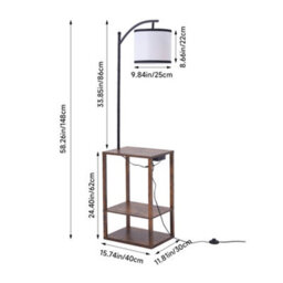 Darphe Multifunctional White Linen Lampshade Floor Lamp With Shelf Side Table - thumbnail 9