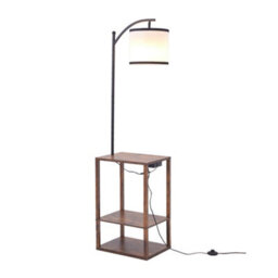 Darphe Multifunctional White Linen Lampshade Floor Lamp With Shelf Side Table - thumbnail 1