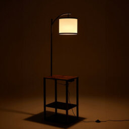 Darphe Multifunctional White Linen Lampshade Floor Lamp With Shelf Side Table - thumbnail 2