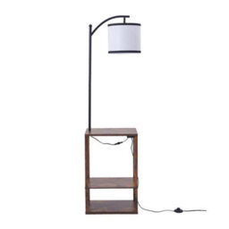 Darphe Multifunctional White Linen Lampshade Floor Lamp With Shelf Side Table - thumbnail 3