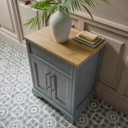 Homestylestore Light Grey And Oak 645mm Bathroom Vanity Unit And Brushed Copper T Bar Handles - thumbnail 3