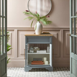 Homestylestore Light Grey And Oak 645mm Bathroom Vanity Unit And Brushed Copper T Bar Handles - thumbnail 2