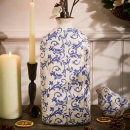 Dibor Vintage Luxury Solene Blue Botanical Bottle Vase H31 X W14Cm - thumbnail 1