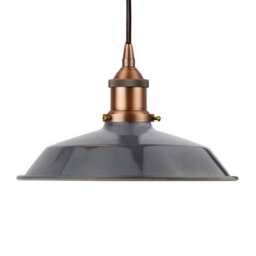 Slate Grey Small Trinity Metal Painted Dome Pendant Light With Matt Antique Copper Lamp Holder And Black Round Cable - Se Home - thumbnail 1