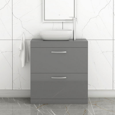 Royal Bathrooms 800mm Floor Standing Vanity Unit 2 Drawer Indigo Grey Gloss & Countertop Basin - Elva - image 1