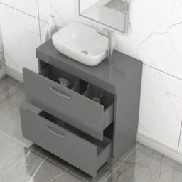 Royal Bathrooms 800mm Floor Standing Vanity Unit 2 Drawer Indigo Grey Gloss & Countertop Basin - Elva - thumbnail 3