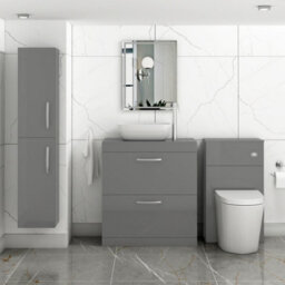 Royal Bathrooms 800mm Floor Standing Vanity Unit 2 Drawer Indigo Grey Gloss & Countertop Basin - Elva - thumbnail 2