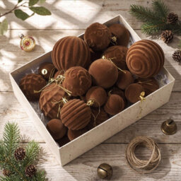 Amorly 32Pcs Velvet Christmas Tree Ornaments Set, Brown Flocked Hanging Christmas Balls Ornaments For Xmas Tree Holiday Home Party Decor - thumbnail 2