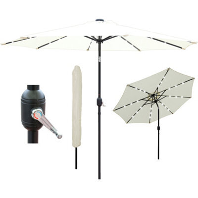 Glamhaus Garden Parasol Solar Led 2.7M ,tilting Table Umbrella With Crank Handle, Protection Uv40, Includes Parasol Cover- Cream - image 1
