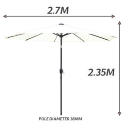 Glamhaus Garden Parasol Solar Led 2.7M ,tilting Table Umbrella With Crank Handle, Protection Uv40, Includes Parasol Cover- Cream - thumbnail 3