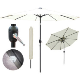Glamhaus Garden Parasol Solar Led 2.7M ,tilting Table Umbrella With Crank Handle, Protection Uv40, Includes Parasol Cover- Cream - thumbnail 7