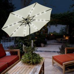 Glamhaus Garden Parasol Solar Led 2.7M ,tilting Table Umbrella With Crank Handle, Protection Uv40, Includes Parasol Cover- Cream - thumbnail 5