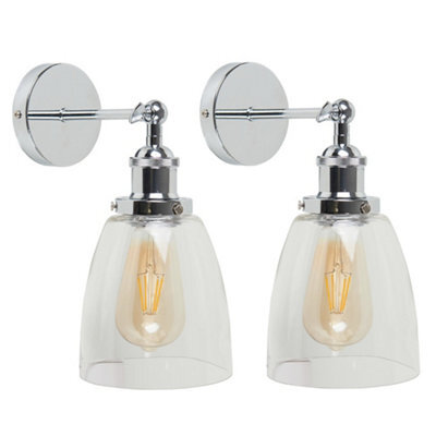 Valuelights Ezrah Pair Of Retro Style Polished Chrome Adjustable Knuckle Joint Wall Lights With Clear Glass Shades - image 1