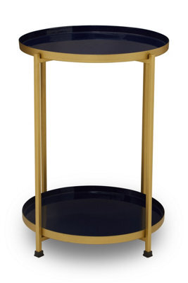 Orsina Versatile Two Tier Side Table, Small Side Table, Stylish Round Lounge Table, Brass Finish Bedside Table - image 1