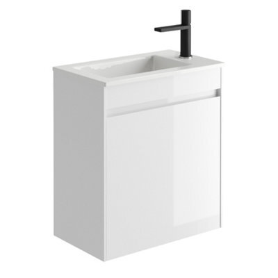 Plum&clay Rigel Gloss White Wall Hung Cloakroom Vanity Unit With Resin Basin (W)55Cm (H)63Cm - image 1