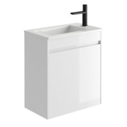 Plum&clay Rigel Gloss White Wall Hung Cloakroom Vanity Unit With Resin Basin (W)55Cm (H)63Cm