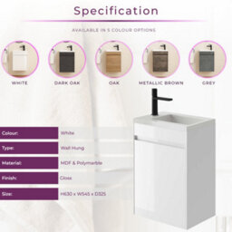 Plum&clay Rigel Gloss White Wall Hung Cloakroom Vanity Unit With Resin Basin (W)55Cm (H)63Cm - thumbnail 6