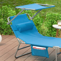 Sobuy Ogs48-B, Folding Chair Sun Lounger With Adjustable Sun Shade And Backrest,blue,w193Xd55.5Xh103 - thumbnail 9