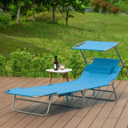 Sobuy Ogs48-B, Folding Chair Sun Lounger With Adjustable Sun Shade And Backrest,blue,w193Xd55.5Xh103 - thumbnail 1