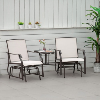 Outsunny Double Glider Companion Rocking Chairs Loveseat Garden Table Beige - image 1