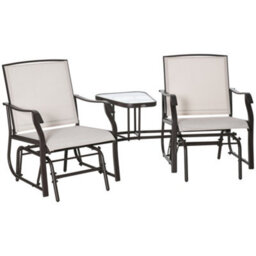 Outsunny Double Glider Companion Rocking Chairs Loveseat Garden Table Beige - thumbnail 2