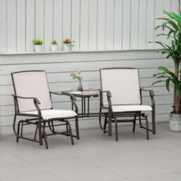 Outsunny Double Glider Companion Rocking Chairs Loveseat Garden Table Beige - thumbnail 1