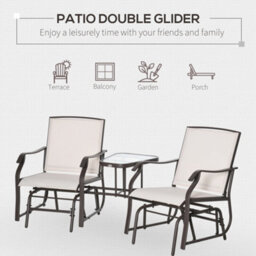 Outsunny Double Glider Companion Rocking Chairs Loveseat Garden Table Beige - thumbnail 6