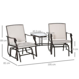 Outsunny Double Glider Companion Rocking Chairs Loveseat Garden Table Beige - thumbnail 3