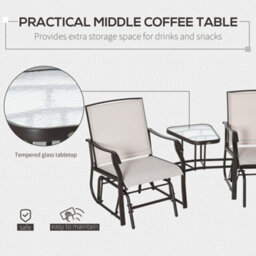 Outsunny Double Glider Companion Rocking Chairs Loveseat Garden Table Beige - thumbnail 4