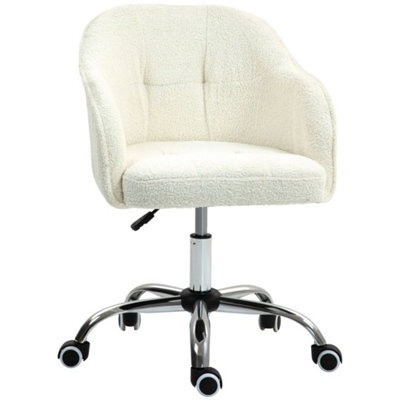 Cream Fluffy Desk Chair For Home Study Bedroom, Fabric Makeup Vanity Chair - image 1