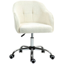 Cream Fluffy Desk Chair For Home Study Bedroom, Fabric Makeup Vanity Chair - thumbnail 1