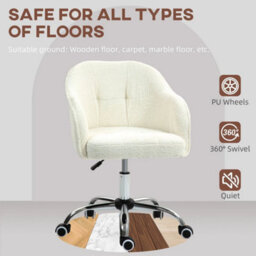 Cream Fluffy Desk Chair For Home Study Bedroom, Fabric Makeup Vanity Chair - thumbnail 4