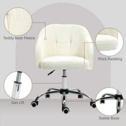 Cream Fluffy Desk Chair For Home Study Bedroom, Fabric Makeup Vanity Chair - thumbnail 5