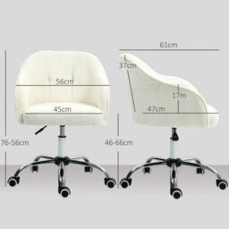 Cream Fluffy Desk Chair For Home Study Bedroom, Fabric Makeup Vanity Chair - thumbnail 2