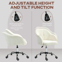 Cream Fluffy Desk Chair For Home Study Bedroom, Fabric Makeup Vanity Chair - thumbnail 3