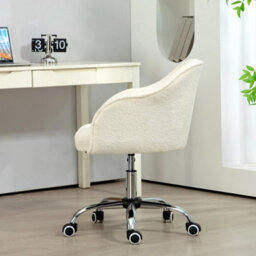 Cream Fluffy Desk Chair For Home Study Bedroom, Fabric Makeup Vanity Chair - thumbnail 6