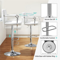 Yaheetech Set Of 2 Faux Leather Bar Stools White - thumbnail 6