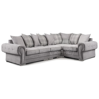 Furnishings For Less UK Milan 5 Seater Long  L Shaped Corner Sofa Scatter Back Chesterfield Arms Grey Right Hand Facing - image 1