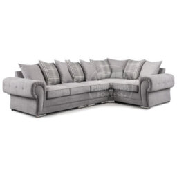 Furnishings For Less UK Milan 5 Seater Long  L Shaped Corner Sofa Scatter Back Chesterfield Arms Grey Right Hand Facing - thumbnail 1