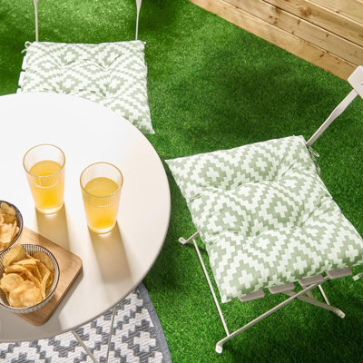 OHS Seat Pads 2 Garden Chairs Cover Ties Sage Geo Outdoor Cushions - image 1