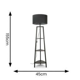 Valuelights Hiru Black 3 Tier Shelf Floor Lamp With Charcoal Drum Shade - thumbnail 8