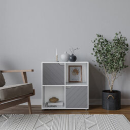 Urbn-Living Urbnliving 61Cm Height White Wooden Cube Bookcase With Grey Line Door Display Shelf Storage Shelving Cupboard - thumbnail 1