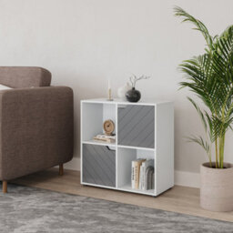 Urbn-Living Urbnliving 61Cm Height White Wooden Cube Bookcase With Grey Line Door Display Shelf Storage Shelving Cupboard - thumbnail 2